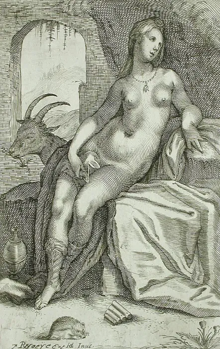 Framed Print : Nymph, between 1607 and 1610. Creator: Jacob Matham Framed Print : Nymph, between 1607 and 1610. Creator: Jacob Matham