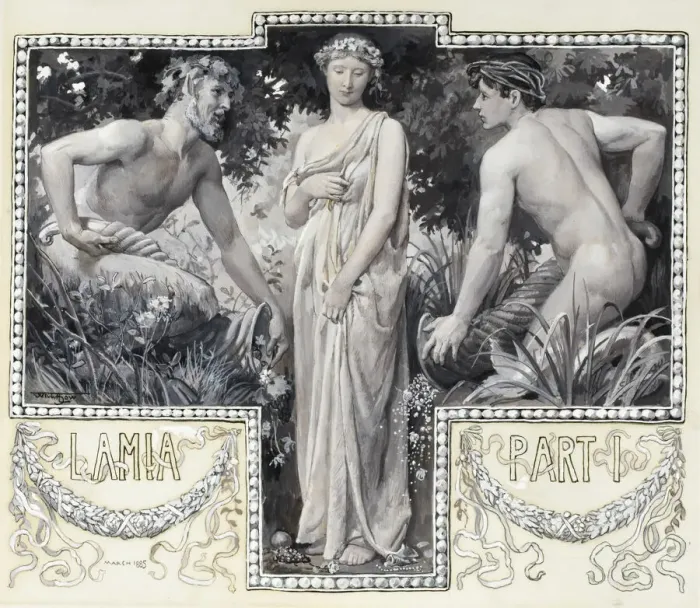 Framed Print : A Nymph, To Whom All Hoofed Satyrs Knelt Head-peice, Part 1, 1885. Creator: Will H. Low