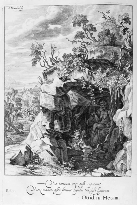 Framed Print : The nymph Echo changed into sound, 1655. Artist: Michel de Marolles Framed Print : The nymph Echo changed into sound, 1655. Artist: Michel de Marolles