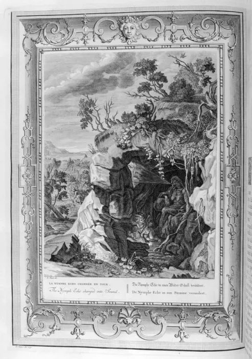 Framed Print : The Nymph Echo Changed into Sound, 1733. Artist: Bernard Picart Framed Print : The Nymph Echo Changed into Sound, 1733. Artist: Bernard Picart