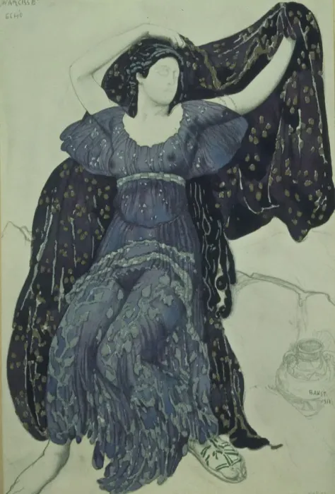 Framed Print : Nymph Echo. Costume design for the ballet Narcisse by N. Tcherepnin, 1911. Artist: Bakst, Leon (1866-1924) Framed Print : Nymph Echo. Costume design for the ballet Narcisse by N. Tcherepnin, 1911. Artist: Bakst, Leon (1866-1924)