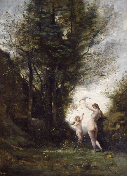 A Nymph Playing with Cupid, 1857. Artist: Jean-Baptiste-Camille Corot