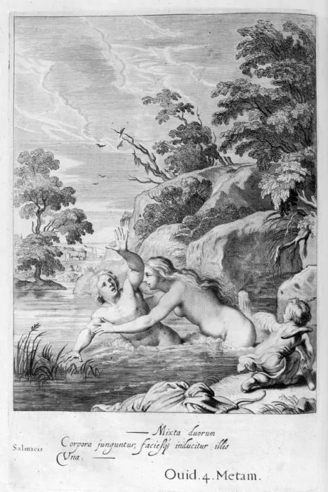 Framed Print : The Nymph Salmacis and Hermaphroditus, 1655. Artist: Michel de Marolles Framed Print : The Nymph Salmacis and Hermaphroditus, 1655. Artist: Michel de Marolles