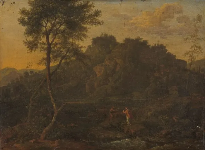 Framed Print : Nymph and Shepherd Making Music in a Landscape, c.1685. Creator: Abraham Genoels II Framed Print : Nymph and Shepherd Making Music in a Landscape, c.1685. Creator: Abraham Genoels II