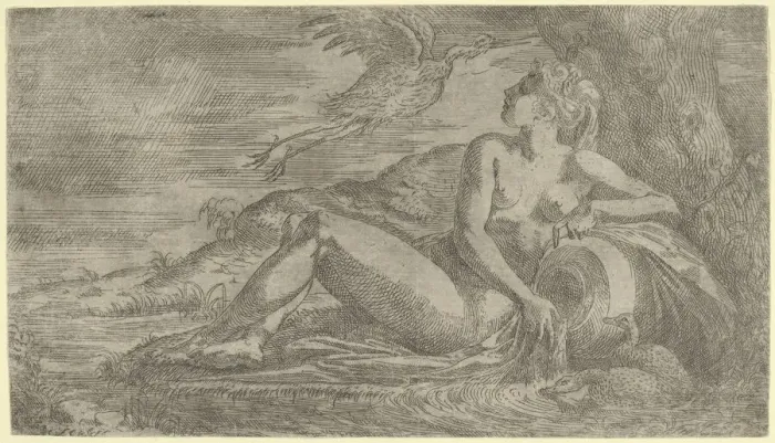 Framed Print : Nymph Watching a Heron Flying Away, ca. 1542-45. Creator: Leon Davent Framed Print : Nymph Watching a Heron Flying Away, ca. 1542-45. Creator: Leon Davent