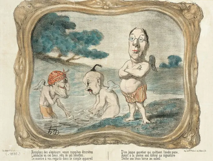 Framed Print : Nymphes des alentours, venez nymphes discrètes... 1850. Creator: Honore Daumier Framed Print : Nymphes des alentours, venez nymphes discrètes... 1850. Creator: Honore Daumier