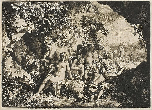 Nymphs Bathing Near a Cave, 1741. Creator: Christian Wilhelm Ernst Dietrich