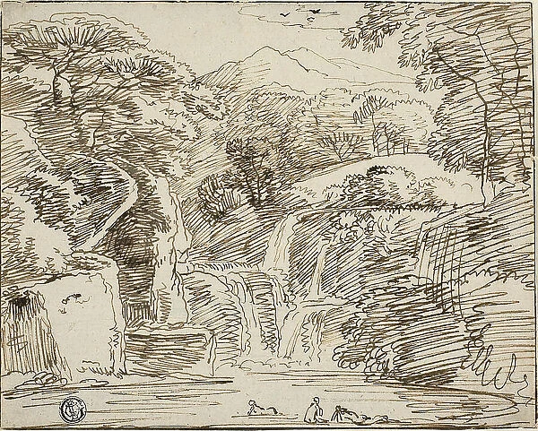 Nymphs Bathing near Waterfalls in Mountain Landscape, n.d. Creator: Franz Kobell