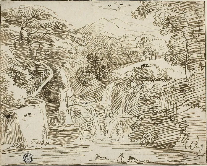 Framed Print : Nymphs Bathing near Waterfalls in Mountain Landscape, n.d. Creator: Franz Kobell Framed Print : Nymphs Bathing near Waterfalls in Mountain Landscape, n.d. Creator: Franz Kobell