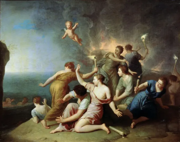 Framed Print : Nymphs Burning the Ship of Telemachus, 1746. Artist: Henri Antoine de Favannes Framed Print : Nymphs Burning the Ship of Telemachus, 1746. Artist: Henri Antoine de Favannes