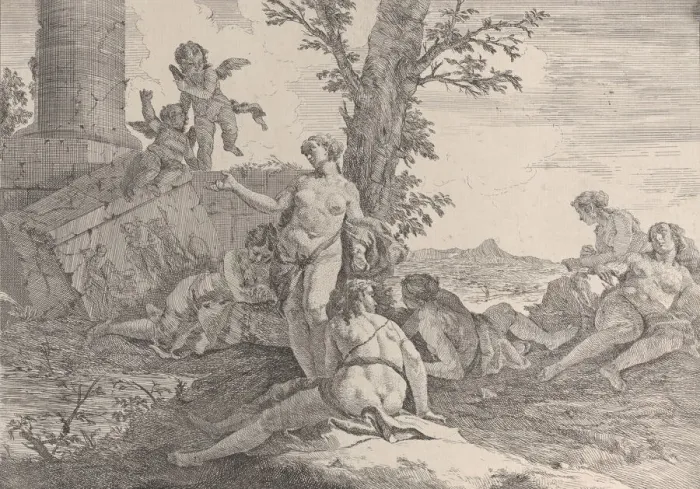 Framed Print : Six nymphs and two putti, from Bacchanals and Histories, 1744 Framed Print : Six nymphs and two putti, from Bacchanals and Histories, 1744