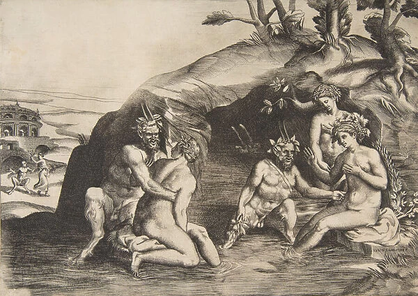 Nymphs and Satyrs bathing, 1531-76. Creator: Giulio Bonasone