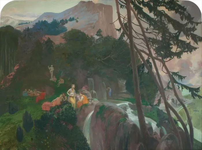 Framed Print : Nymphs at the source in an Arcadian landscape, ca 1904 Framed Print : Nymphs at the source in an Arcadian landscape, ca 1904