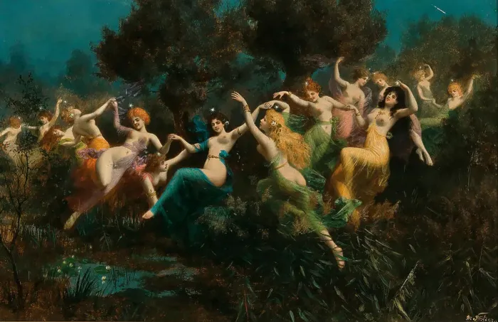 Framed Print : Nymphs (Will-o'-the-wisps). Creator: Stifter, Moritz (1857-1905) Framed Print : Nymphs (Will-o'-the-wisps). Creator: Stifter, Moritz (1857-1905)