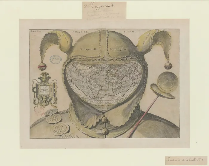 Framed Print : O caput elleboro dignum (Fool's Cap Map of the World), c1590. Creator: Gourmont, Jean de, (after) (1506-1551). O caput elleboro dignum (Fool's Cap Map of the World), c1590. Creator: Gourmont, Jean de, (after) (1506-1551) Framed Print : O caput elleboro dignum (Fool's Cap Map of the World), c1590. Creator: Gourmont, Jean de, (after) (1506-1551). O caput elleboro dignum (Fool's Cap Map of the World), c1590. Creator: Gourmont, Jean de, (after) (1506-1551)