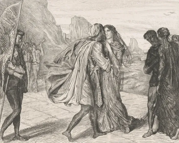 Framed Print : O my fair warrior!: plate 5 from Othello (Act 2, Scene 1), etched 1844, reprinted 1900 Framed Print : O my fair warrior!: plate 5 from Othello (Act 2, Scene 1), etched 1844, reprinted 1900