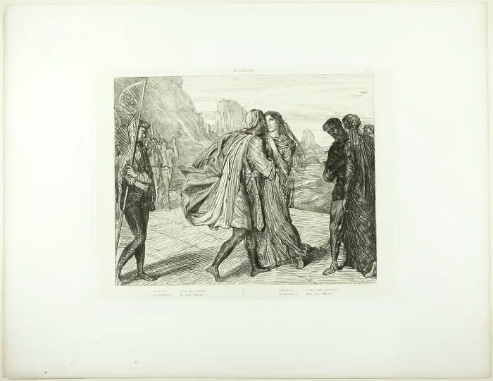 Framed Print : O My Fair Warrior!, plate five from Othello, 1844. Creator: Theodore Chasseriau Framed Print : O My Fair Warrior!, plate five from Othello, 1844. Creator: Theodore Chasseriau
