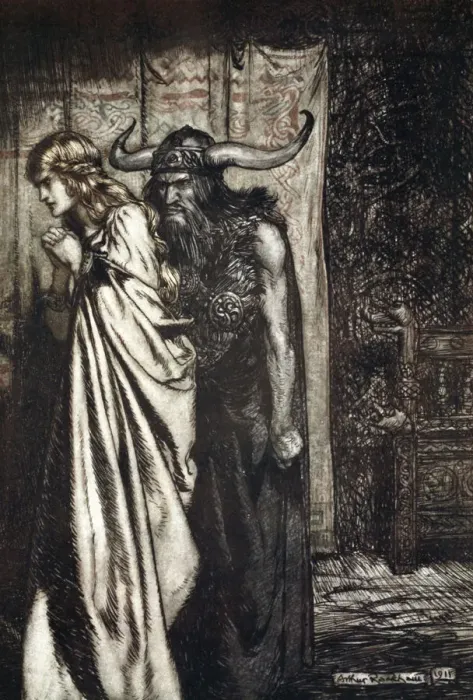 Framed Print : O wife betrayed I will avenge they trust deceived!, 1924. Artist: Arthur Rackham Framed Print : O wife betrayed I will avenge they trust deceived!, 1924. Artist: Arthur Rackham