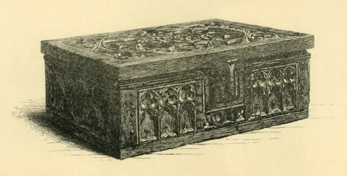 Framed Print : Oak box, 14th century, (1881). Creator: Frederick Albert Slocombe Framed Print : Oak box, 14th century, (1881). Creator: Frederick Albert Slocombe