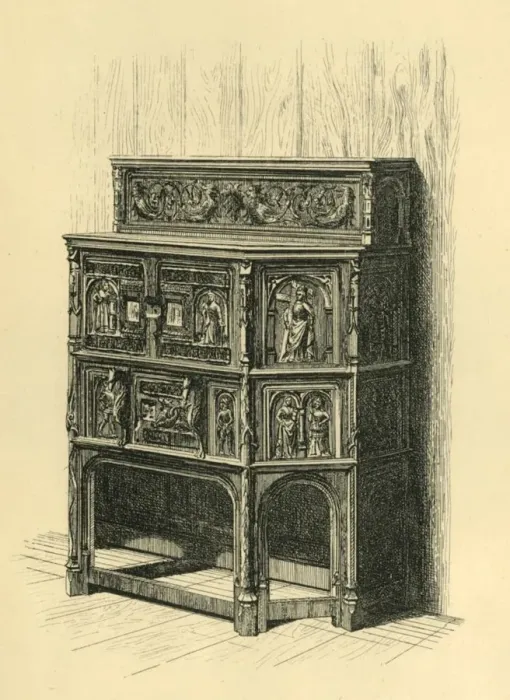 Framed Print : Oak cabinet, late 15th century, (1881). Creator: Frederick Albert Slocombe Framed Print : Oak cabinet, late 15th century, (1881). Creator: Frederick Albert Slocombe