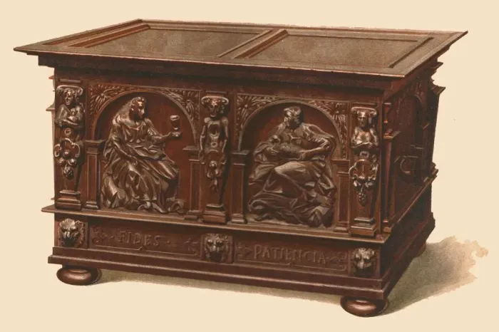 Framed Print : Oak chest, 1904. Artist: Shirley Slocombe Framed Print : Oak chest, 1904. Artist: Shirley Slocombe