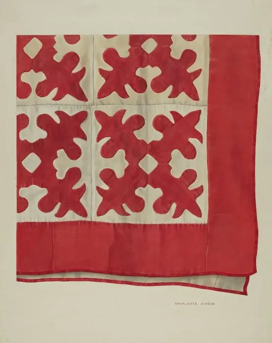 Framed Print : Oak Leaf Pattern Quilt, 1935 / 1942. Creator: Charlotte Angus Framed Print : Oak Leaf Pattern Quilt, 1935 / 1942. Creator: Charlotte Angus
