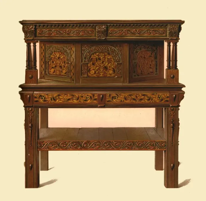Framed Print : Oak standing buffet, 1904. Artist: Shirley Slocombe
