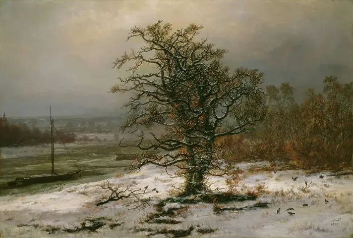 Framed Print : Oak Tree by the Elbe in Winter, 1853. Creator: Johan Christian Dahl Framed Print : Oak Tree by the Elbe in Winter, 1853. Creator: Johan Christian Dahl