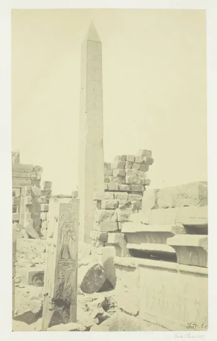 Framed Print : Obelisk and Granite Lotus Column, Karnac, 1857. Creator: Francis Frith Framed Print : Obelisk and Granite Lotus Column, Karnac, 1857. Creator: Francis Frith