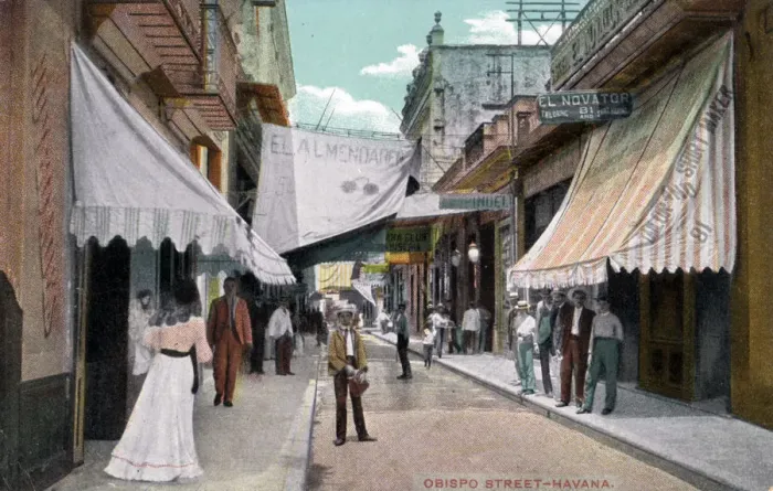 Framed Print : Obispo Street, Havana, Cuba, early 20th century Framed Print : Obispo Street, Havana, Cuba, early 20th century