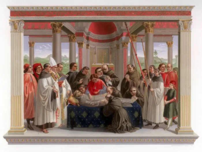 Framed Print : Obsequies of St Francis, 1482-1485 (1870). Artist: Franz Kellerhoven Framed Print : Obsequies of St Francis, 1482-1485 (1870). Artist: Franz Kellerhoven