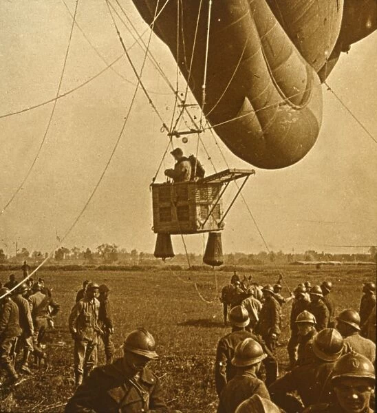 Observation of enemy positions from a barrage balloon, c1914-c1918