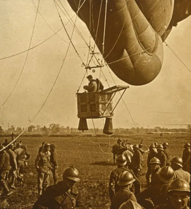 Framed Print : Observation of enemy positions from a barrage balloon, c1914-c1918 Framed Print : Observation of enemy positions from a barrage balloon, c1914-c1918