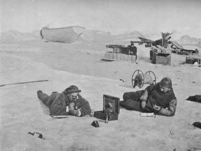Framed Print : Observation with Sextant and Artificial Horizon. July 1895, (1897)