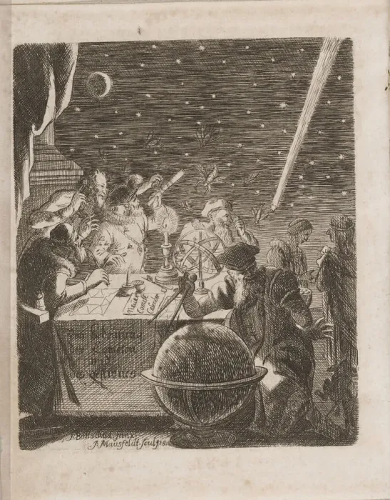 Framed Print : Observing the Heavens in the Age of Galileo (From: Von Bedeutung der Cometen), 1681. Artist: Petit, Pierre (1598-1677) Framed Print : Observing the Heavens in the Age of Galileo (From: Von Bedeutung der Cometen), 1681. Artist: Petit, Pierre (1598-1677)