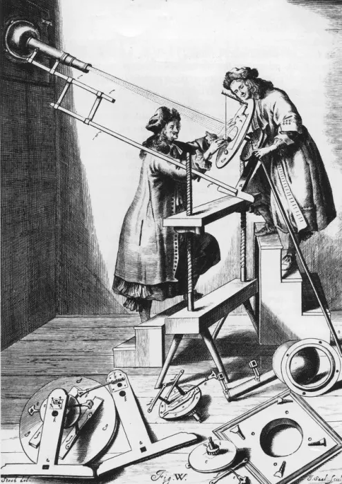 Framed Print : Observing a solar eclipse, 1673