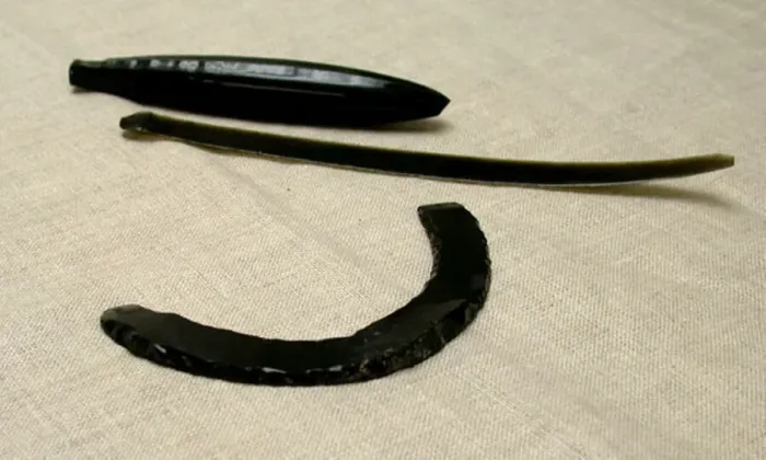 Framed Print : Obsidian Core, Blade, and Curved Neckpiece, c. A. D. 300. Creator: Unknown Framed Print : Obsidian Core, Blade, and Curved Neckpiece, c. A. D. 300. Creator: Unknown