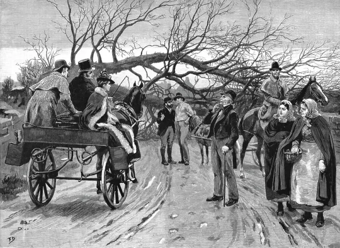 Framed Print : Obstruction'--Scene from a Disturbed District of Ireland, 1890. Creator: Unknown Framed Print : Obstruction'--Scene from a Disturbed District of Ireland, 1890. Creator: Unknown