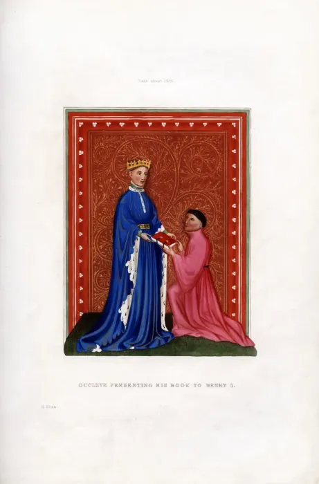 Framed Print : Occleve presenting his book to Henry V, c1410, (1843). Artist: Henry Shaw Framed Print : Occleve presenting his book to Henry V, c1410, (1843). Artist: Henry Shaw