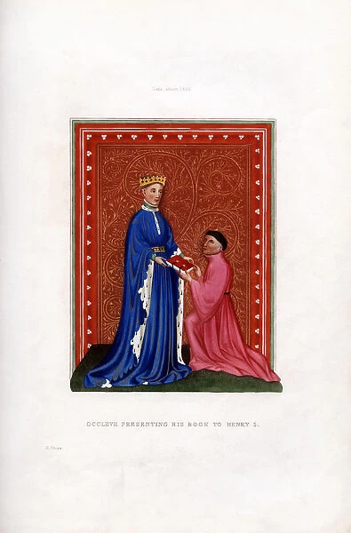 Occleve presenting his book to Henry V, c1410, (1843). Artist: Henry Shaw