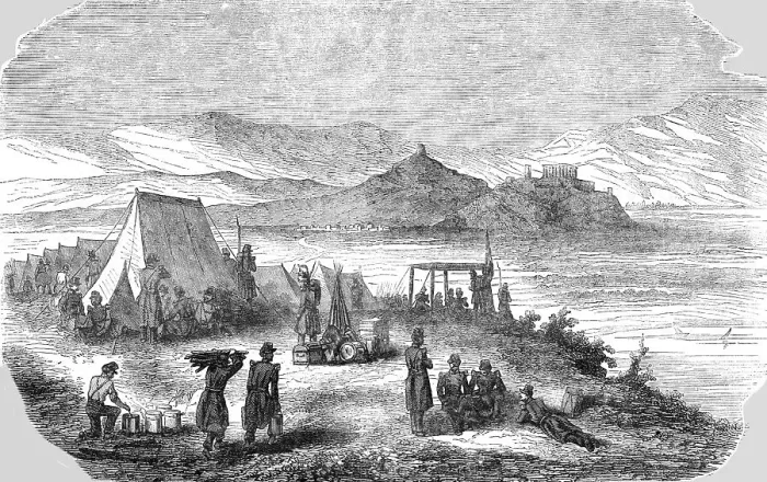 Framed Print : Occupation of the Piraeus by the French Troops, 1854. Creator: Unknown Framed Print : Occupation of the Piraeus by the French Troops, 1854. Creator: Unknown