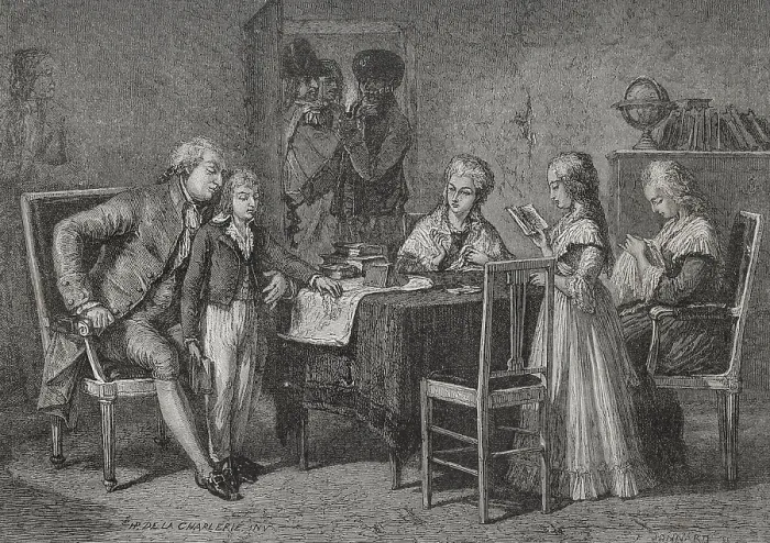 Framed Print : Occupations of the royal family in the Temple prison, 1876. Creators: Hippolyte de la Charlerie, Jonnard Framed Print : Occupations of the royal family in the Temple prison, 1876. Creators: Hippolyte de la Charlerie, Jonnard