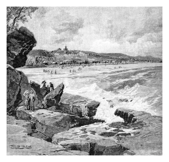 Framed Print : Ocean beach, Sydney, New South Wales, Australia, 1886. Artist: Frederic B Schell Framed Print : Ocean beach, Sydney, New South Wales, Australia, 1886. Artist: Frederic B Schell