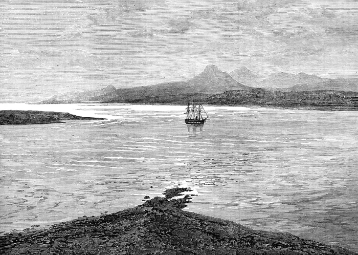 Framed Print : The Ocean Depth Exploring Voyage: H.M.S. Challenger at anchor in Royal Sound, Kerguelen Land, 1874. Creator: Unknown Framed Print : The Ocean Depth Exploring Voyage: H.M.S. Challenger at anchor in Royal Sound, Kerguelen Land, 1874. Creator: Unknown