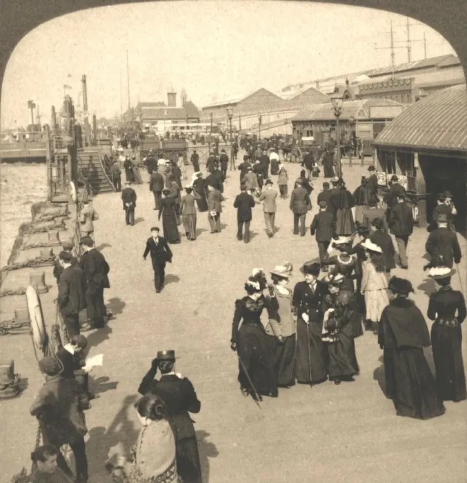 Framed Print : The Ocean Steamship Landing, Liverpool, England, 1901. Creator: Works and Sun Sculpture Studios Framed Print : The Ocean Steamship Landing, Liverpool, England, 1901. Creator: Works and Sun Sculpture Studios