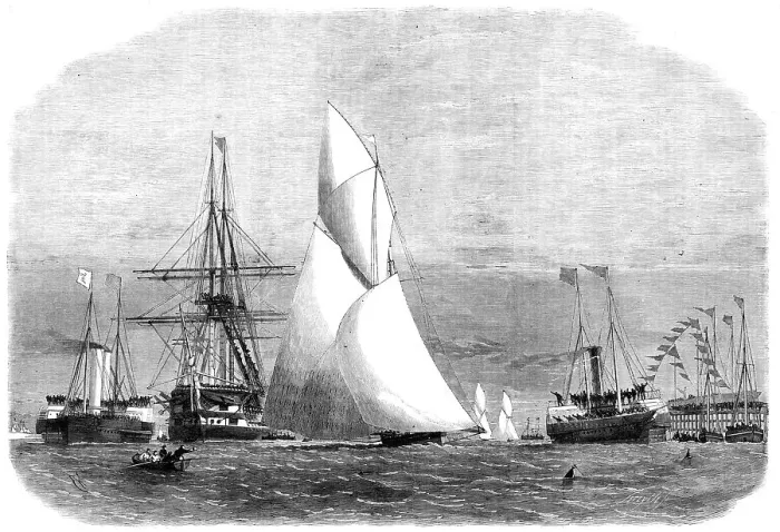 Framed Print : The Ocean Yacht Match from Gravesend to Harwich...the Volante winning the Cutters Prize, 1864. Creator: Smyth Framed Print : The Ocean Yacht Match from Gravesend to Harwich...the Volante winning the Cutters Prize, 1864. Creator: Smyth