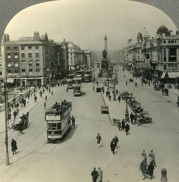 The O'Connell Monument and the Nelson Pillar, O'Connell Street, Dublin, Ireland, c1930s