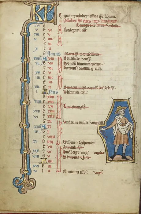 Framed Print : October Calendar Page; Sowing; Psalter, mid-1200s. Creator: Unknown Framed Print : October Calendar Page; Sowing; Psalter, mid-1200s. Creator: Unknown