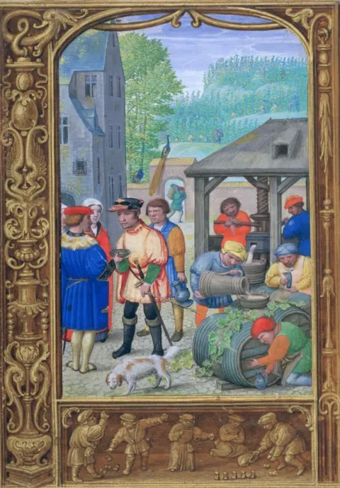 Framed Print : October, wine-making, early 16th century Framed Print : October, wine-making, early 16th century