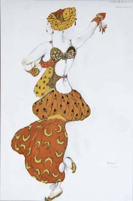 Framed Print : Odalisque. Costume design for the ballet Sheherazade by N. Rimsky-Korsakov, 1910. Artist: Bakst, Leon (1866-1924) Framed Print : Odalisque. Costume design for the ballet Sheherazade by N. Rimsky-Korsakov, 1910. Artist: Bakst, Leon (1866-1924)